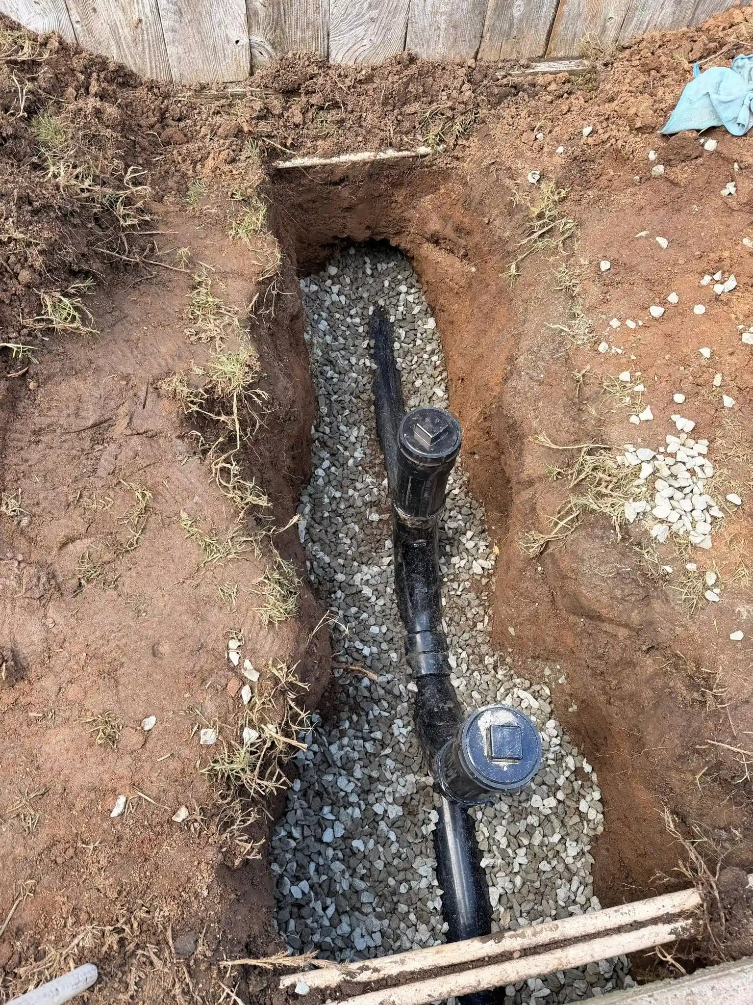 Deteriorated underground sewer lateral pipe exposed during excavation in Chula Vista
